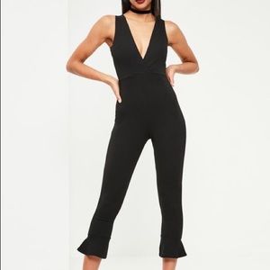 Missguided Black Flare Ankle Plunge Jumpsuit